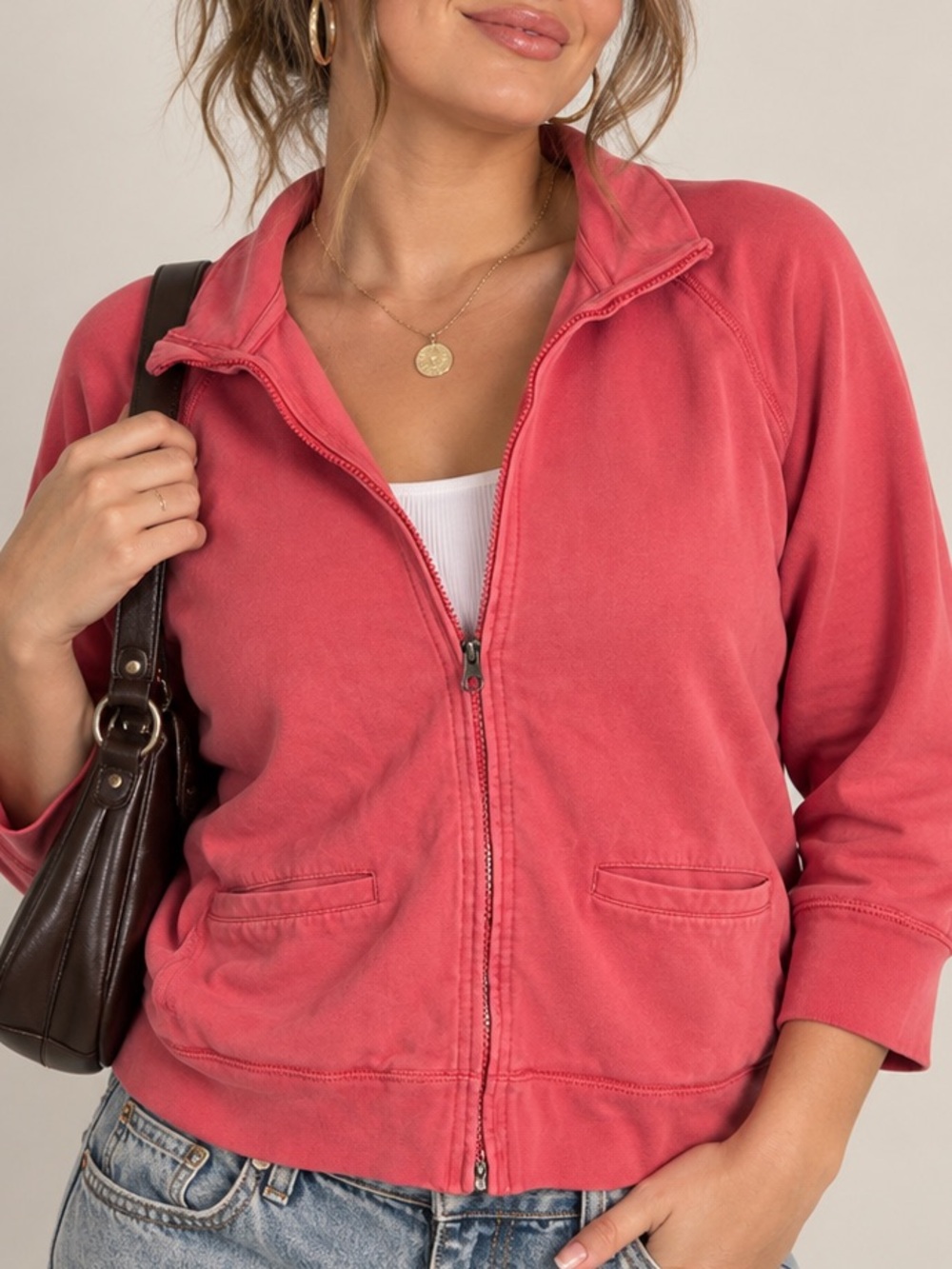 Y2K J. Crew Vintage Yoga Zip-Front Jacket Coral Pink Womens Size Large